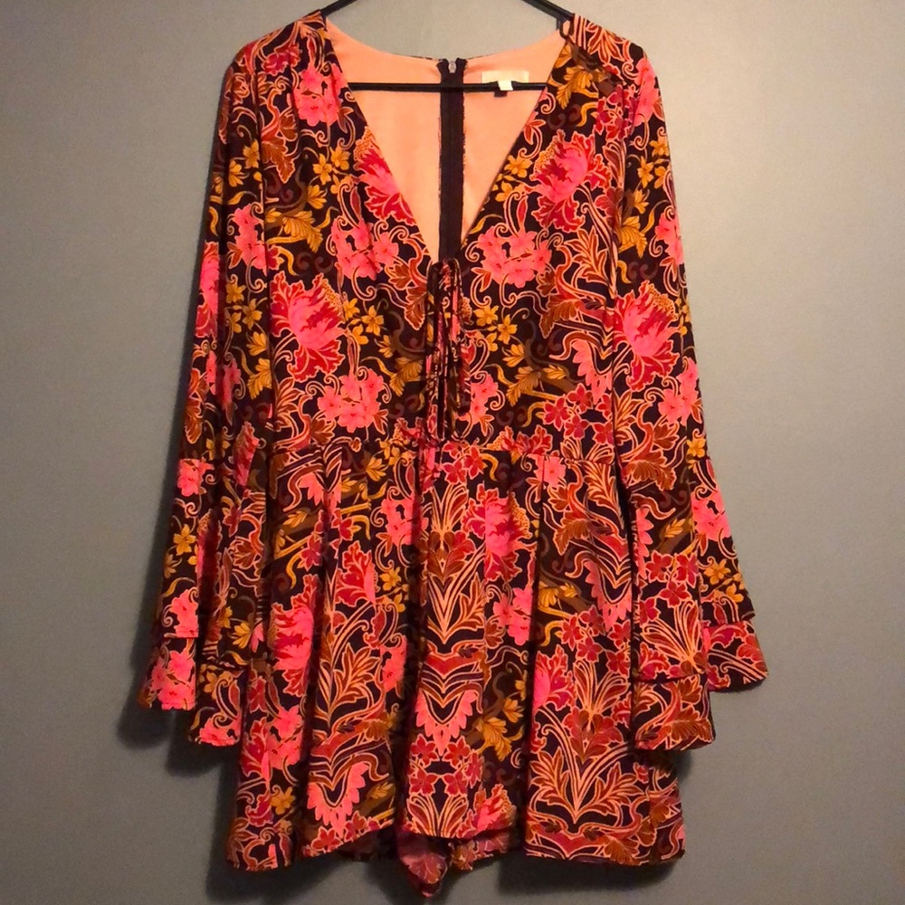 GB EUC bell-sleeve psychedelic floral romper